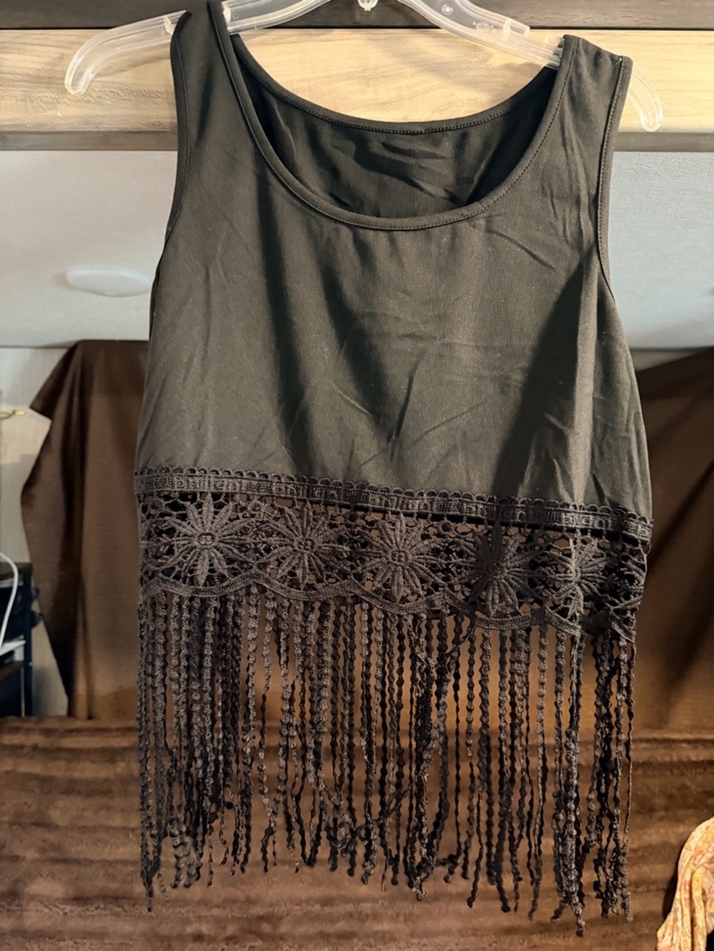 Black Cropped Fringe Tank Top - Women